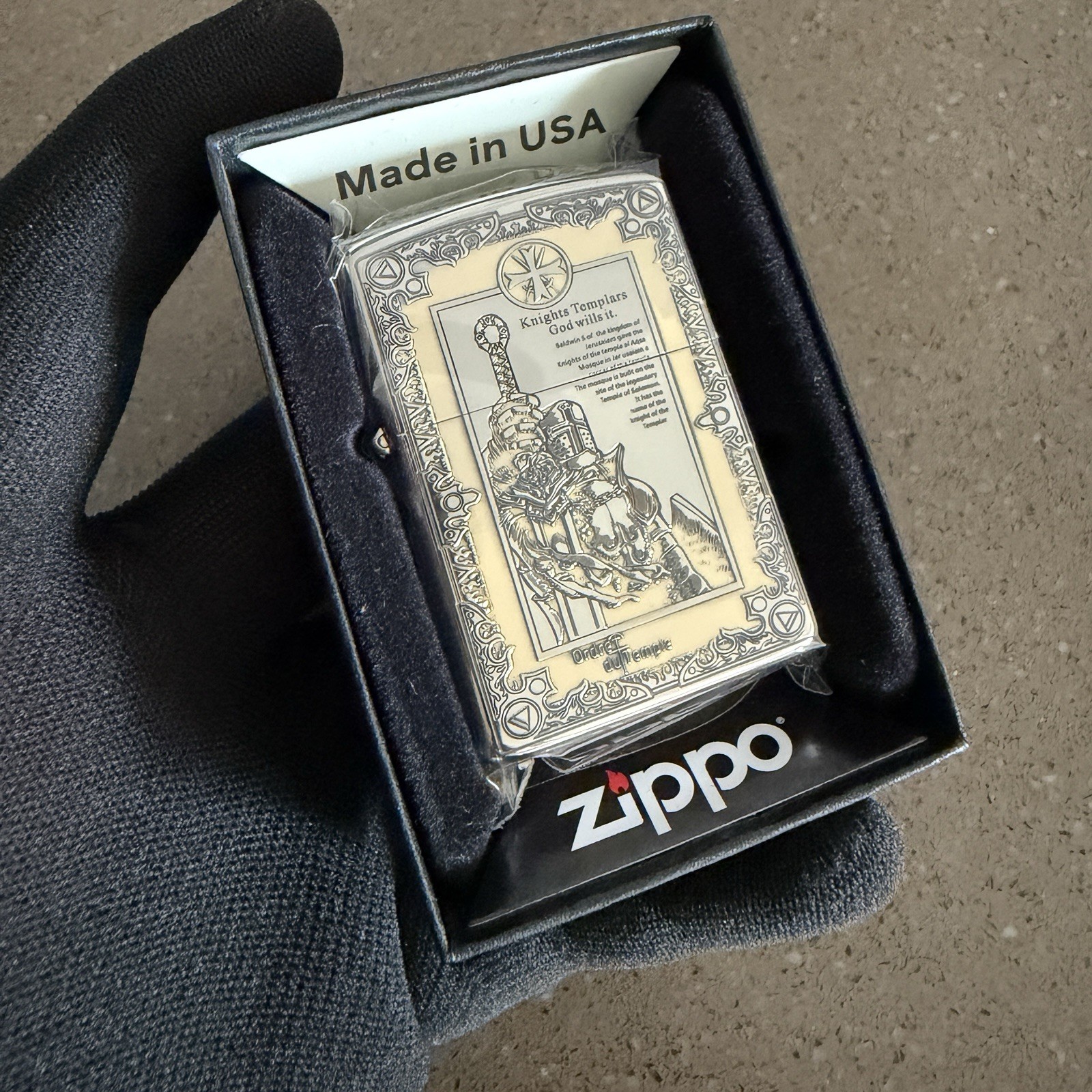 Zippo Knights Templars God Wills It Windproof Rare Lighter With Box Zippo Knights Templars God Wills It Windproof Rare Lighter With Box