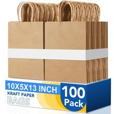 100 Pcs kraft Paper Bags with Handles Party Shopping Christmas Gift Bags Bulk picture
