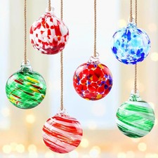 6 PCS Glass Christmas Ball Ornaments,Hand Blown Glass Ornaments Balls Hanging... picture