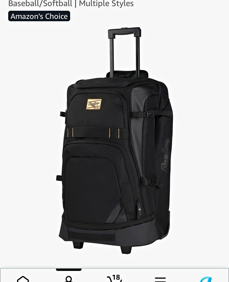 Rawlings Gold Collection Wheeled Equipment Bag Telescopic Handle Black 25x15x12