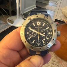 Nautica Men's Chronograph Quartz 47mm  Dial Silver Case Blue Rubber Strap picture