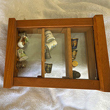 Vintage Collectible Sewing Thimbles Lot with Wooden Glass Display Case picture