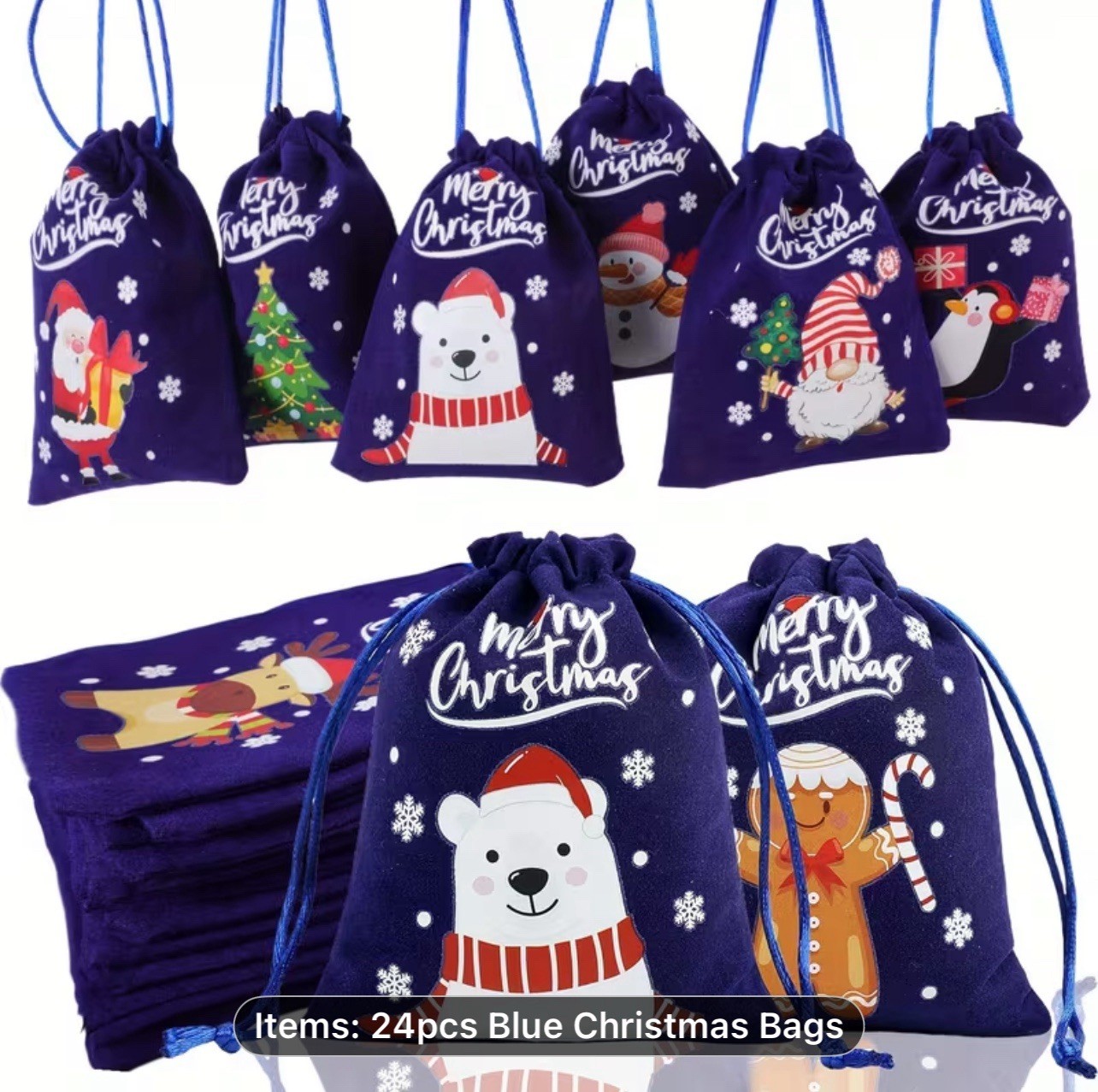 24 Pack Christmas Drawstring Gift Bags, 5x3.5", Candy, Small Gifts, Gift Cards 24 Pack Christmas Drawstring Gift Bags, 5x3.5", Candy, Small Gifts, Gift Cards