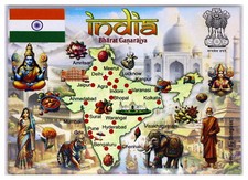 India Graphic Map and Attractions Souvenir Fridge Magnet 2.5" X 3.5" picture