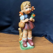 Dee Bee Co Imports Japan Hand-Painted Girl Figure Ceramic Figurine Basket Braids picture