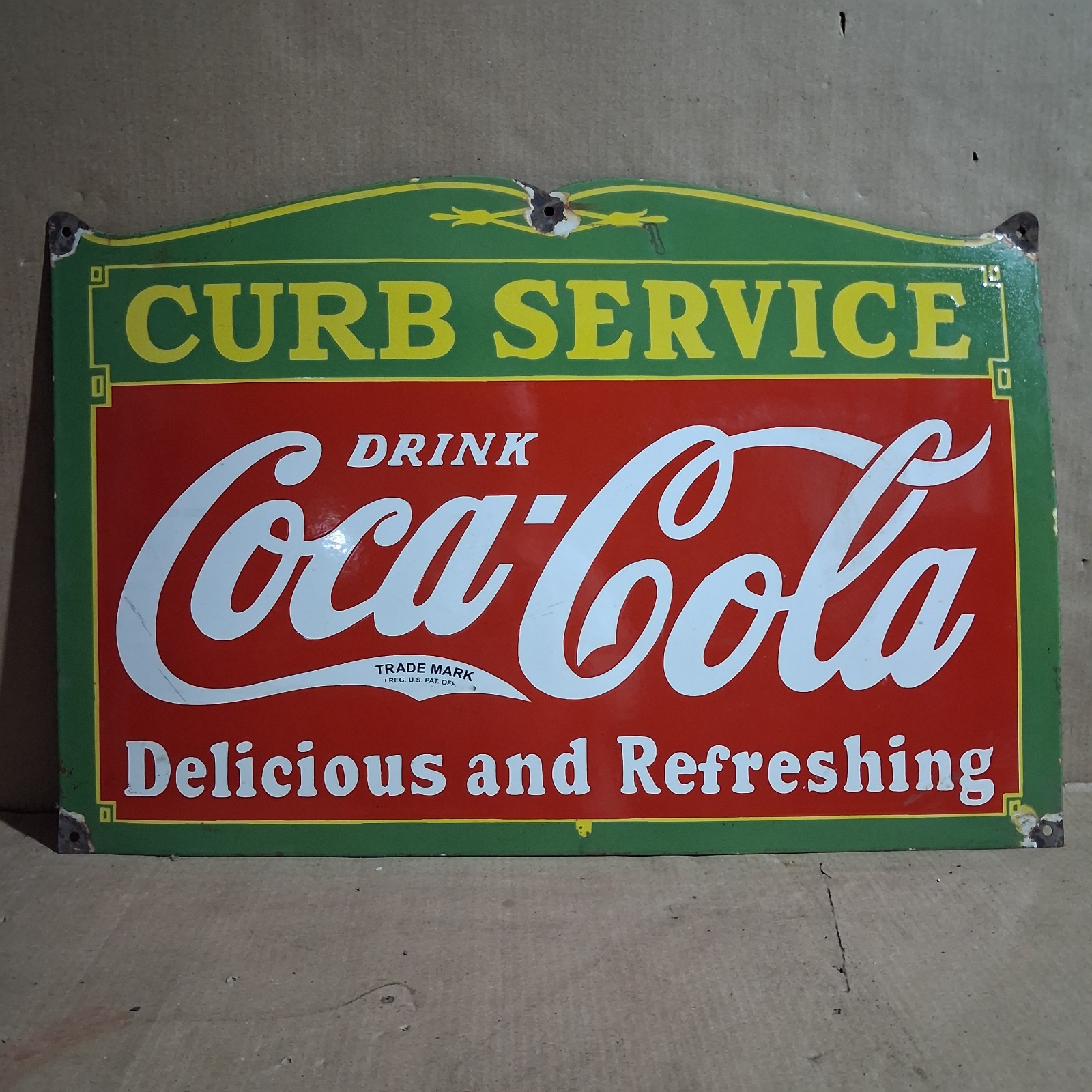 Coca Cola Curb Service Porcelain Enamel Sign 27x18 Inches 1 Sided Coca Cola Curb Service Porcelain Enamel Sign 27x18 Inches 1 Sided