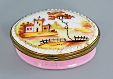 ANTIQUE GEORGIAN BILSTON ENAMEL PATCH SNUFF TRINKET BOX CHURCH SCENE picture