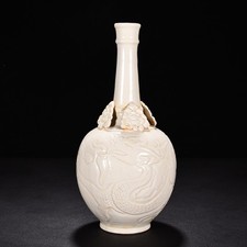 12.2" China Old Retro Porcelain Song Ding Kiln Marked Dragon Flower Plants Vase picture