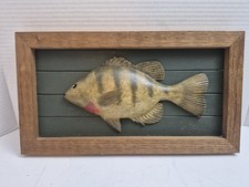Hand Carved Wood Painted Bluegill 3D Sunfish Plaque VTG Folk Art Fish Cabin Sign picture