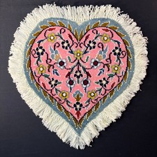 Oriental Nain Heart Rug Pink Flowers Size 12" Hand Knotted Wool RARE picture