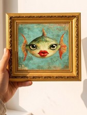 Whimsical Cute Surreal Fish Original Oil Painting Custom from your photo picture