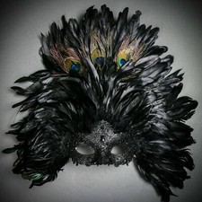 Black Luxury Venetian Carnival Halloween Masquerade Costume Venice Feather Mask picture