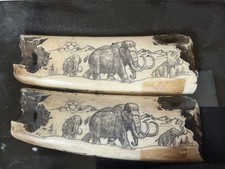 Vintage Scrimshaw Mammoth Tusk Replica Resin Carving picture