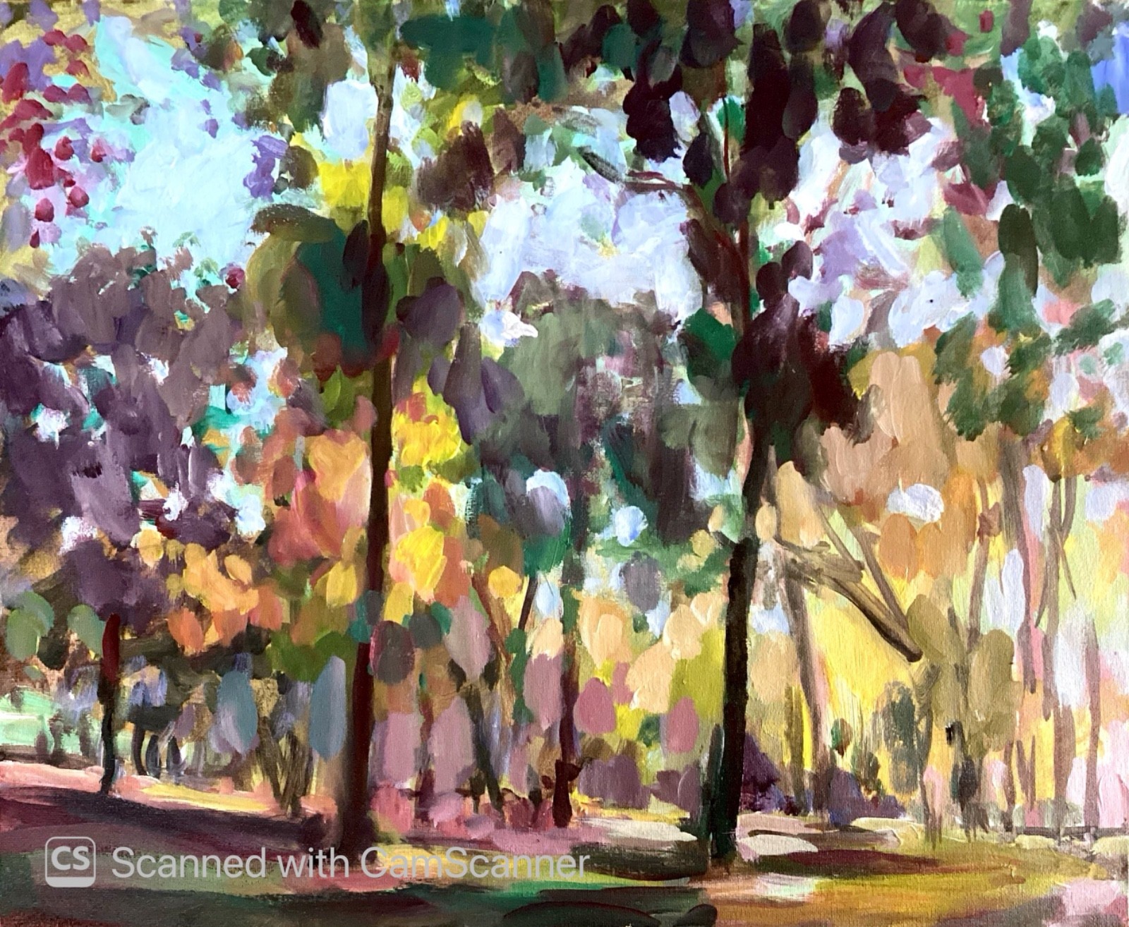 PDQ Original 16x20 Impressionist Sunlit Park Trees Autumn Painting Signed Canvas PDQ Original 16x20 Impressionist Sunlit Park Trees Autumn Painting Signed Canvas