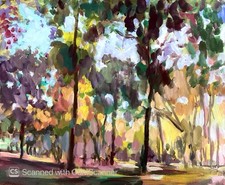 PDQ Original 16x20 Impressionist Sunlit Park Trees Autumn Painting Signed Canvas picture