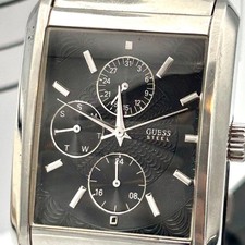 GUESS Quartz Wristwatch Black Dial Square Silver Band 18cm picture