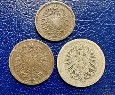 RARE Beautiful (SET) Germany 1875 1 (B), 2 (B), 10 (E) Pfennig KM 1/2/4 picture