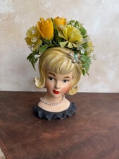 VINTAGE LADY HEAD VASE PARMA BUTTERFLY COVER GIRL W/ ORIGINAL FLOWERS 5.5” picture