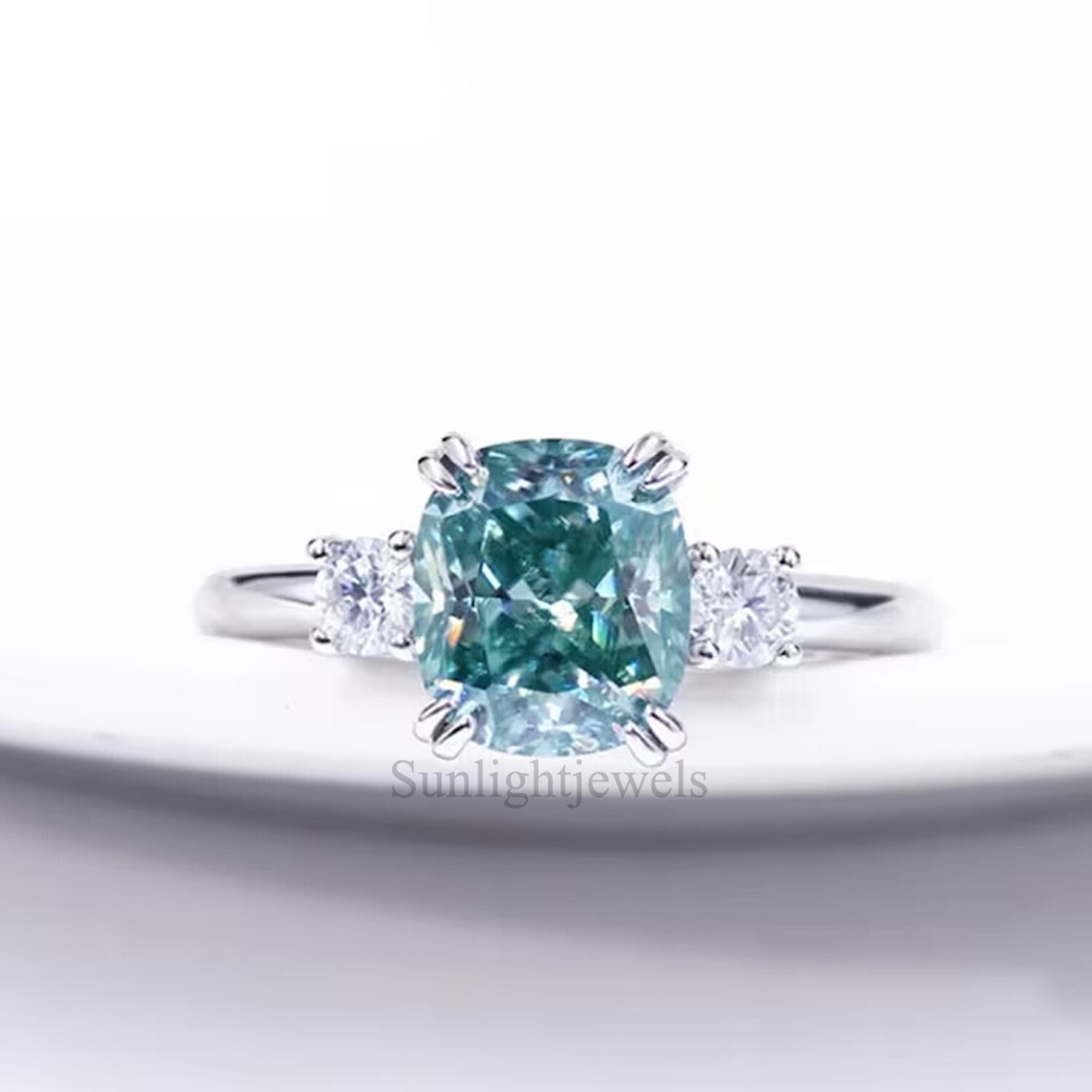 3.20 Ct Blue Lab Grown Diamond Cushion Cut Solitaire Ring 925 Sterling Silver 3.20 Ct Blue Lab Grown Diamond Cushion Cut Solitaire Ring 925 Sterling Silver
