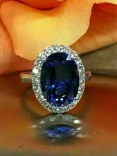 5.3 Ct Oval Cut Real Sapphire & Diamond Wedding September Ring 14K White Gold 7 picture
