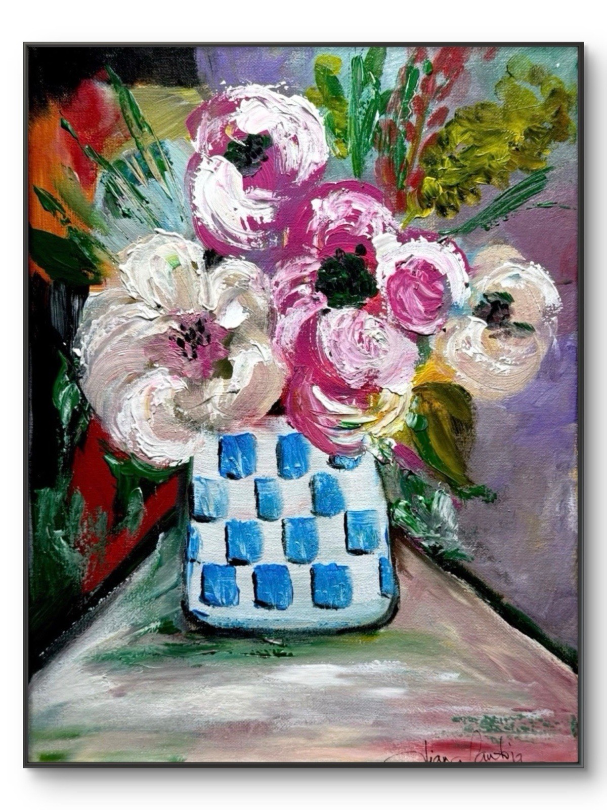 Dipant Floral 12x16 Canvas Original Artwork Expressionist Fine Art Collectible Dipant Floral 12x16 Canvas Original Artwork Expressionist Fine Art Collectible