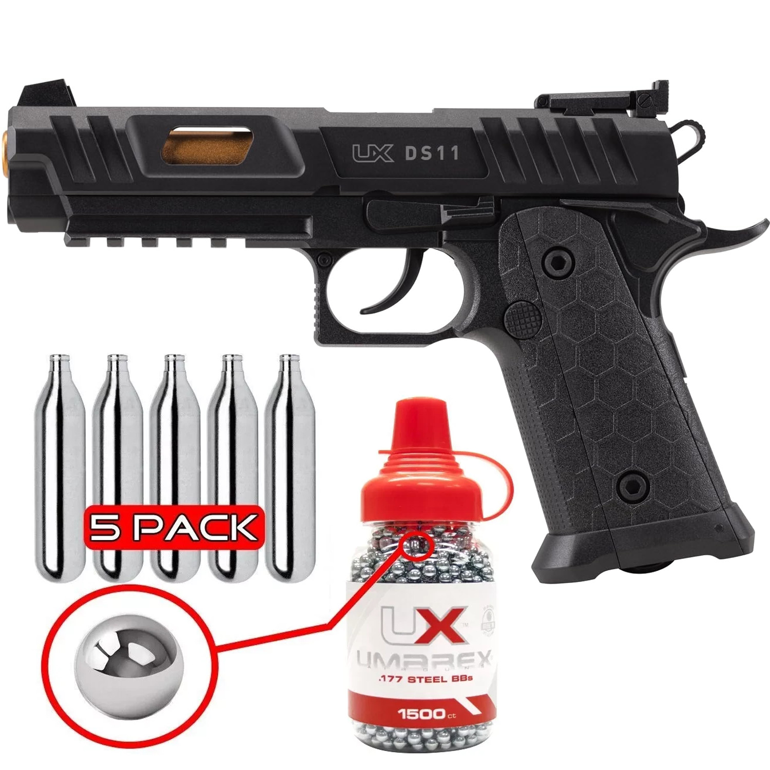 Umarex DS11 .177 Cal Air Gun 1911 CO2 BB Gun w/ BBs & CO2 Bundle (2252128) Umarex DS11 .177 Cal Air Gun 1911 CO2 BB Gun w/ BBs & CO2 Bundle (2252128)
