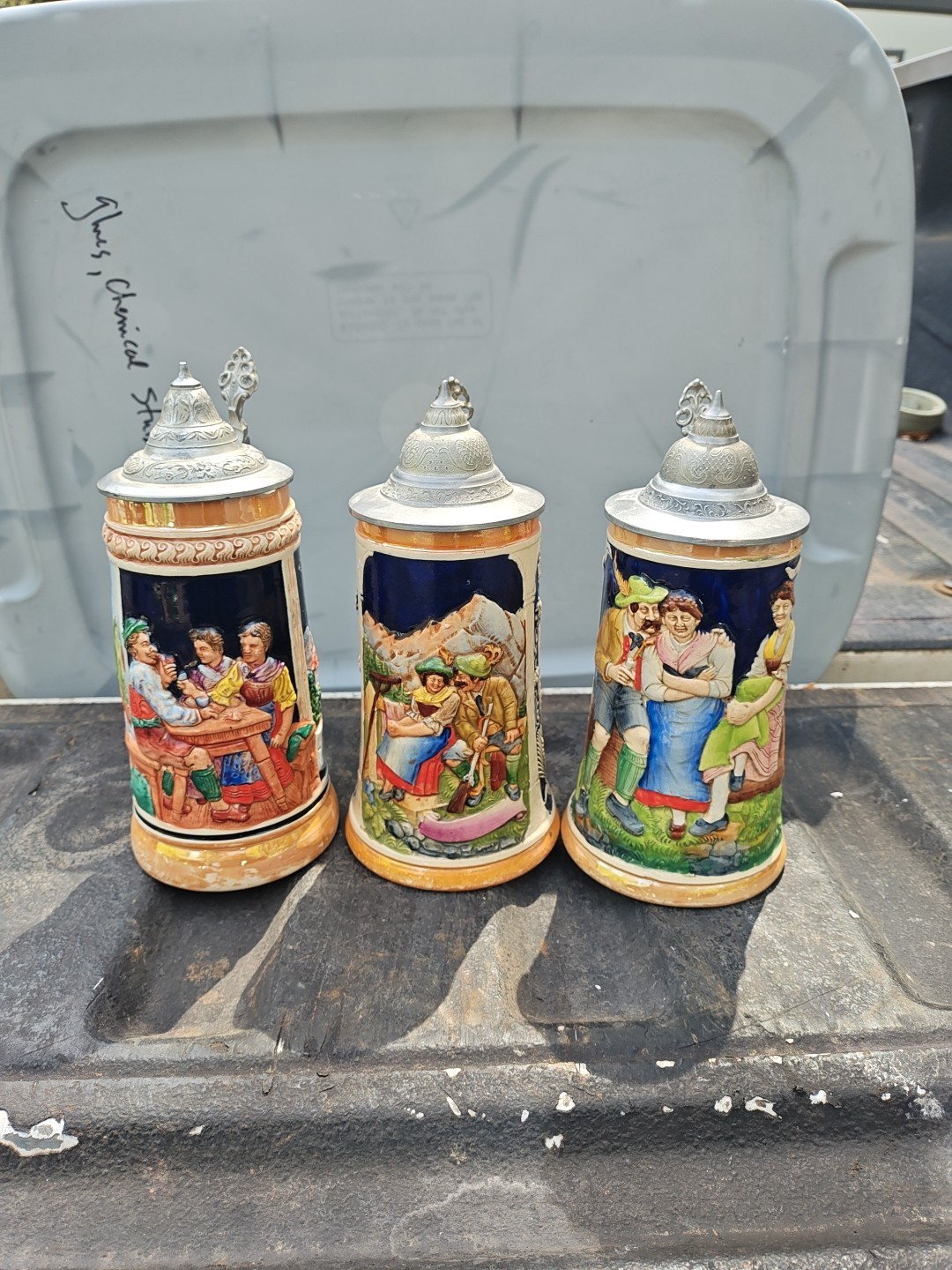 Beer Stein Collection Made In Germany Artful Scenes Pewter Tops (3) Beer Stein Collection Made In Germany Artful Scenes Pewter Tops (3)