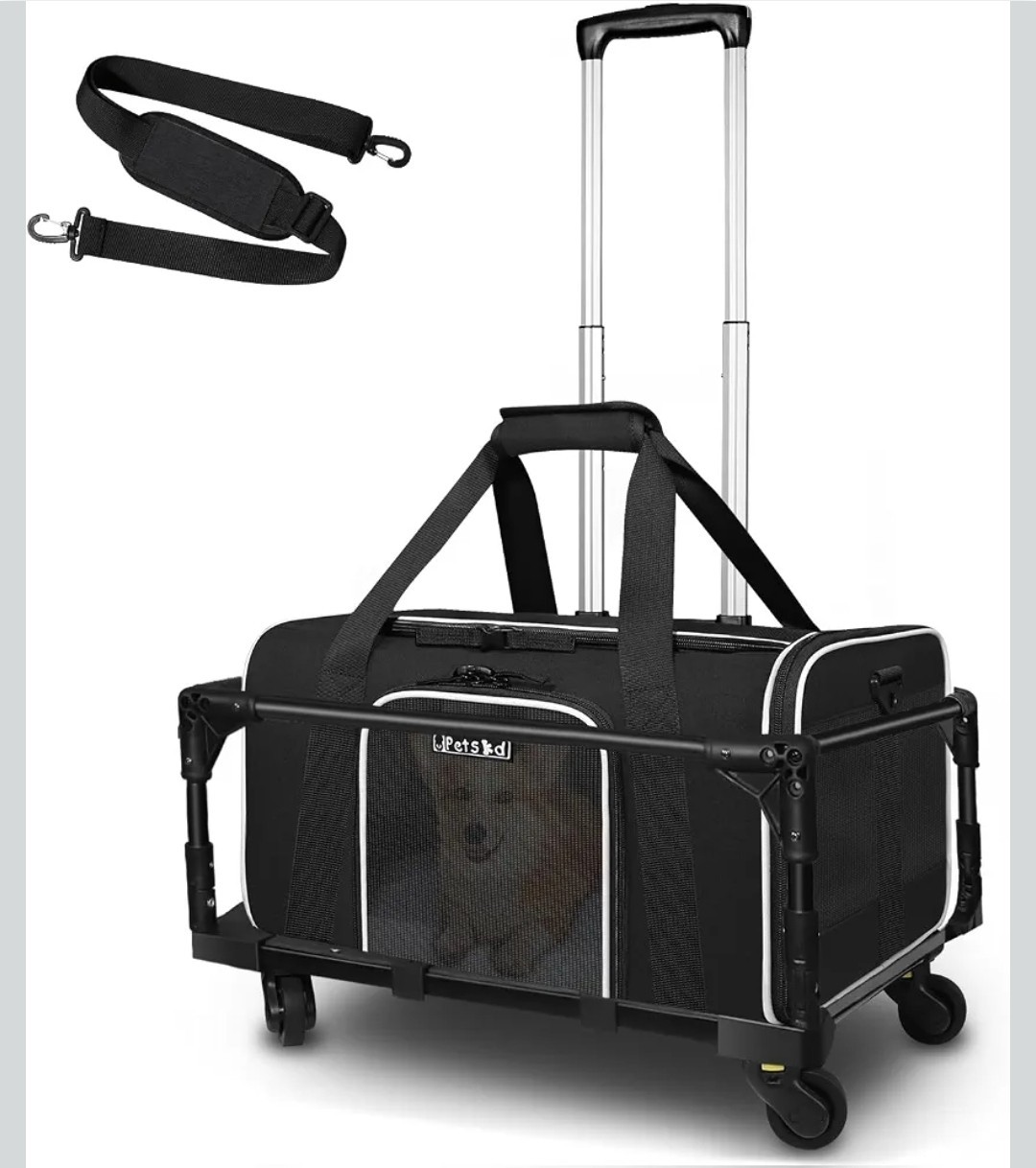 Petskd Rolling Pet Carrier 18x11x11 Airline Approved Small Dog Cat Travel Black