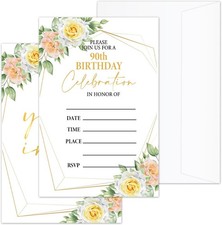 90th Birthday Invitations 20PCS Floral Cards with Envelopes Party Supplies picture