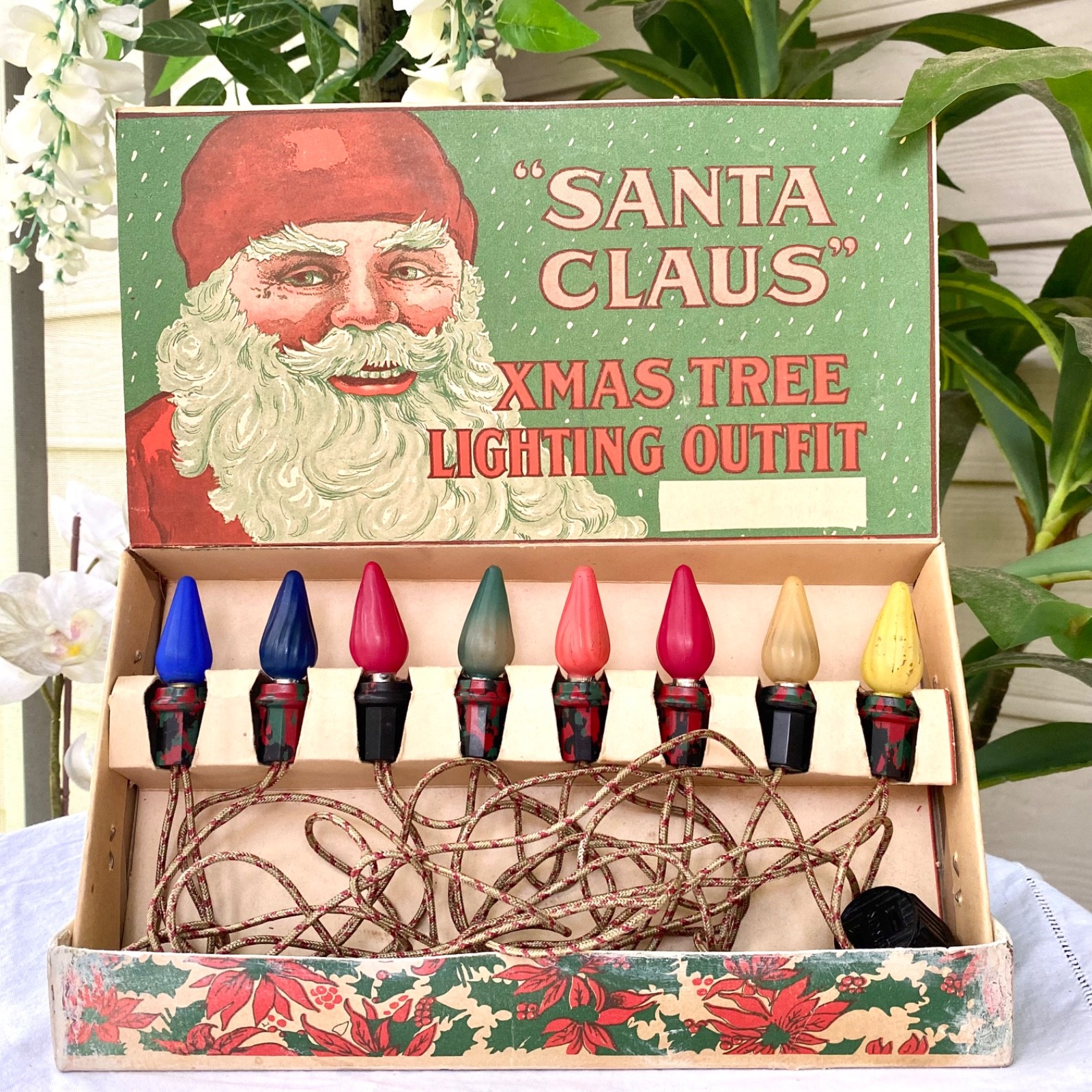 Antique 1928 NOMA Santa Claus Christmas Tree Lights Original Box Tested Working