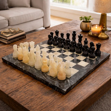 Premium Marble Chess Set Black & Onyx Handmade Board Game Gift Set picture