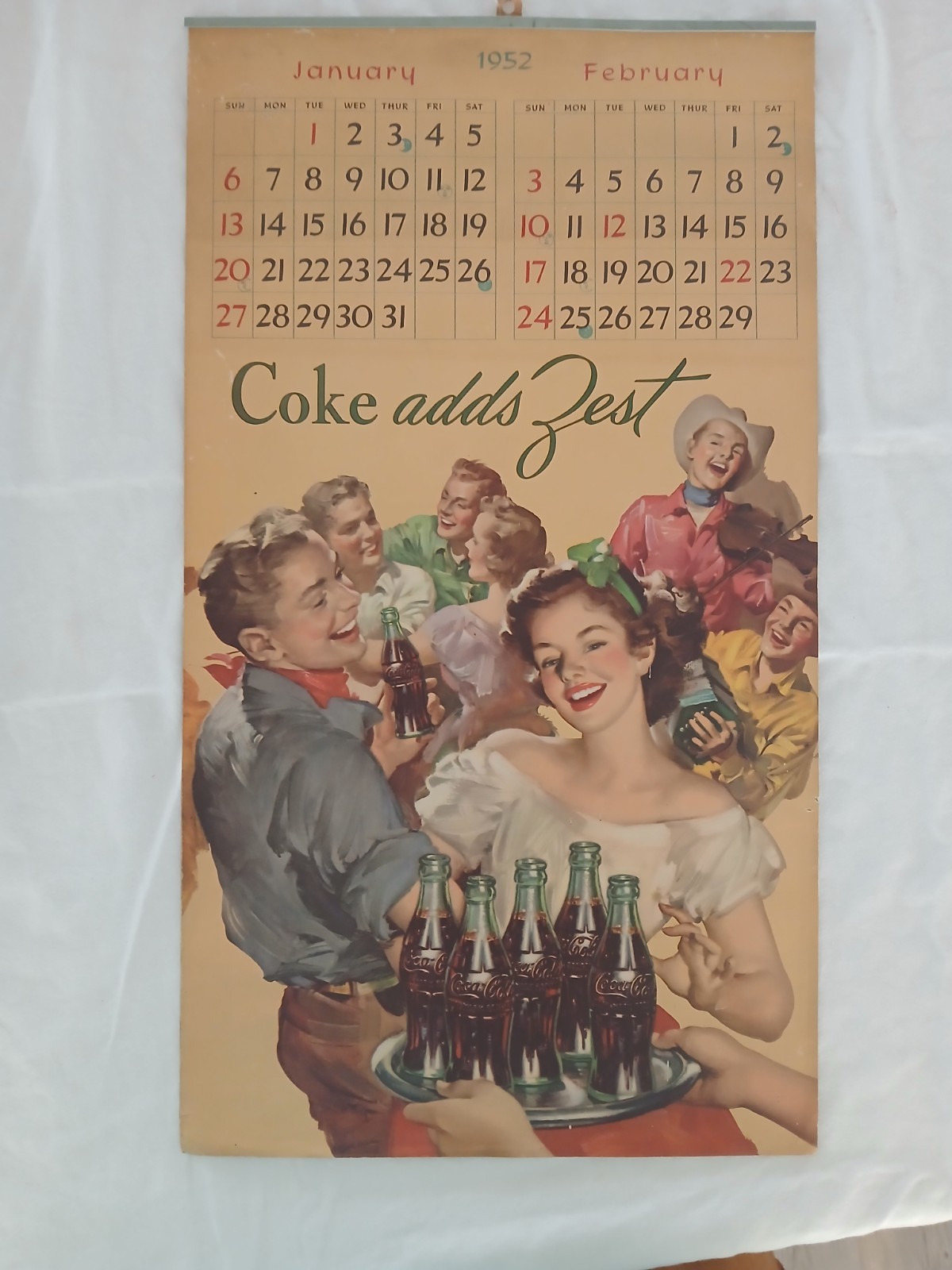 Original 1952 Coca-Cola Calendar Complete 6 Pages Santa Hanger Vintage Coke Original 1952 Coca-Cola Calendar Complete 6 Pages Santa Hanger Vintage Coke