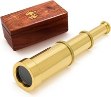 Elegant 6-Inch Brass Telescope with Wooden Box - Nautical Collectibles picture