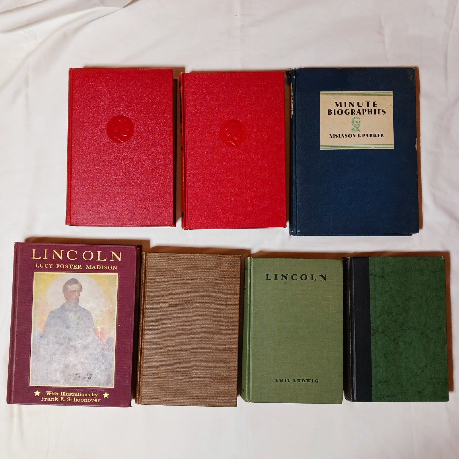 Lot of 7 ABRAHAM LINCOLN hardcover vtg books CARL SANDBURG Emily Ludwig BISHOP