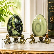 Wonderful Antique Polished Stone Specimen Eggs Monkey Stands Grand Tour  picture