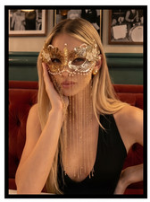 Gold Venetian Masquerade Mask with Long Chain Tassel Fringe Prom Party Eyewear picture
