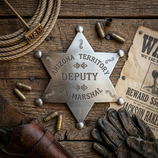 Western Old West Silver Finish 3" Badge Arizona Territory Deputy US Marshal picture