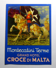 Vintage Luggage Label Grand Hotel Croce di Malta Montecatini Terme Italy Ephemer picture