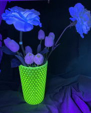 Uranium Depression Glass Antique Hobnail Vase Large 8" Tall 5" Imperial Glass Co picture