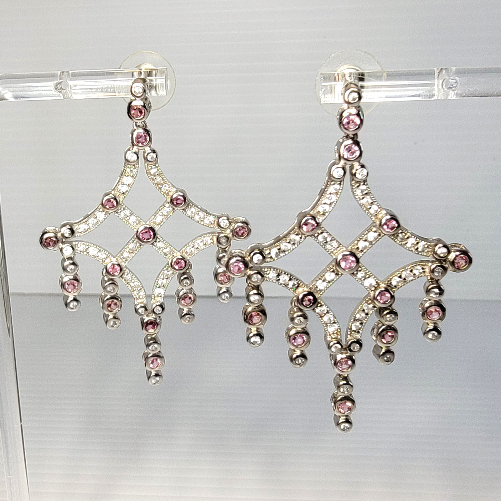 ShopNBC NYC II 4.50ct Pink Tourmaline White Zircon Chandelier Earrings 925 SS ShopNBC NYC II 4.50ct Pink Tourmaline White Zircon Chandelier Earrings 925 SS
