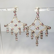 ShopNBC NYC II 4.50ct Pink Tourmaline White Zircon Chandelier Earrings 925 SS picture