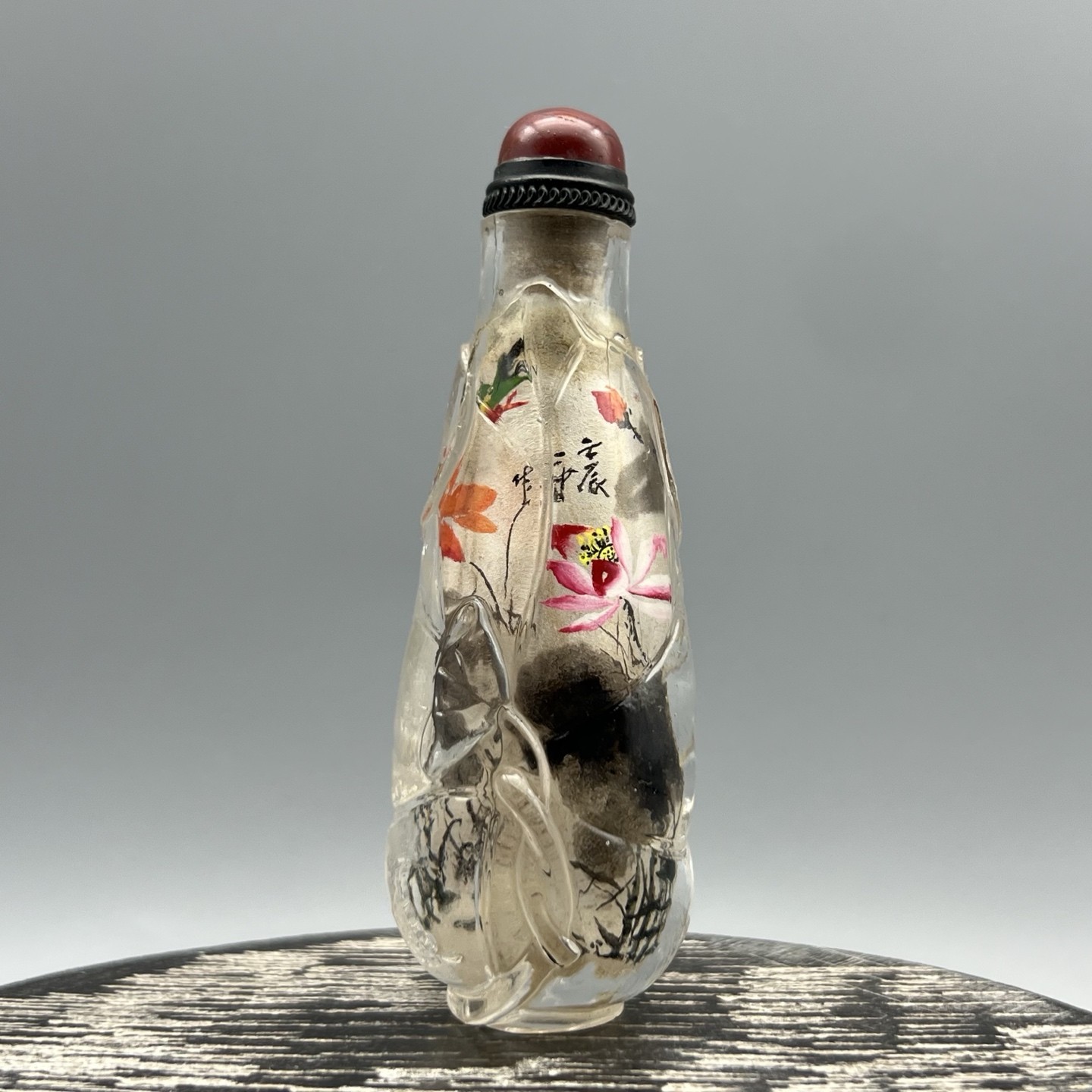 Chinese Old Beijing Glaze Inside Painting Lotus Beautiful Bottle Art Chinese Old Beijing Glaze Inside Painting Lotus Beautiful Bottle Art