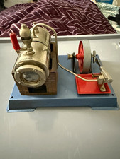 Live Steam Stationary Engine Ready to Go Metal on Blue Base w/ Flywheel picture