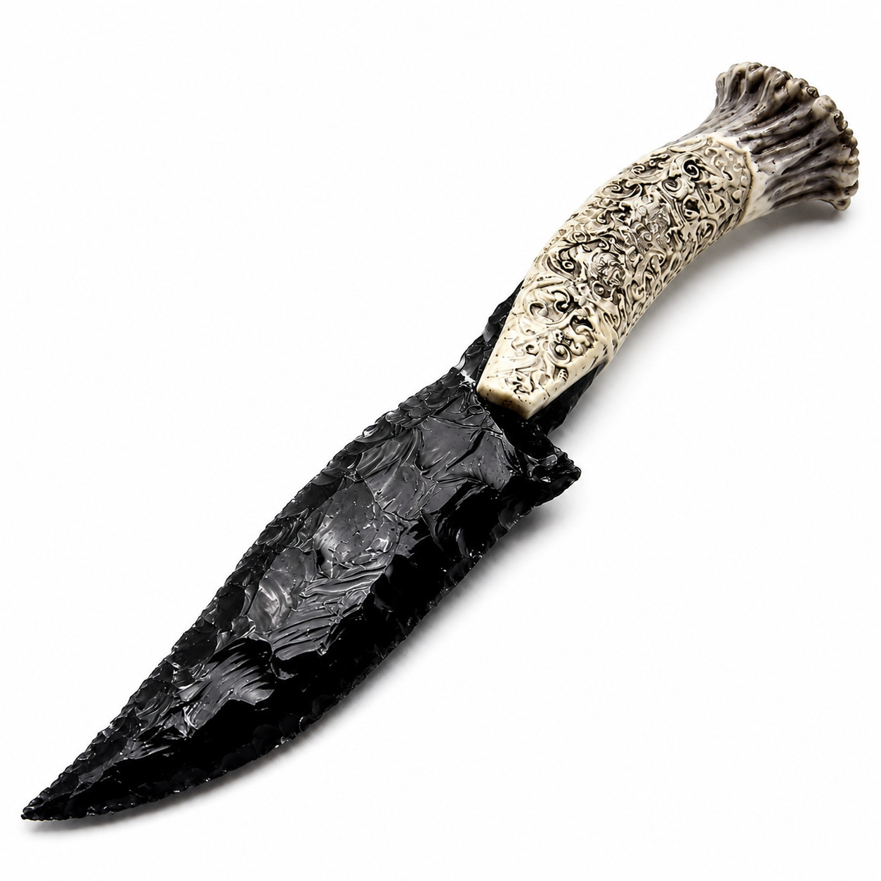 10" Black Obsidian Athame Ritual Knife Carved Antler Handle Healing Crystal Dagg 10" Black Obsidian Athame Ritual Knife Carved Antler Handle Healing Crystal Dagg