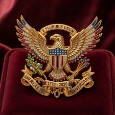 US 250th Anniversary Brooch Pin, Patriotic Bald Eagle Rhinestone Lapel Pin Jewel picture