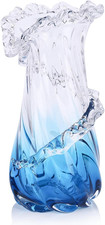 Blue Glass Vase, Hand Blown Art Glass Vase for Coastal Home Decor picture