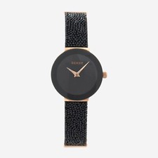 Seksy Ladies Black Crystal Bracelet Watch 40069 Sparkle Quartz Timepiece picture