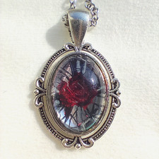Handmade Red Rose Cracked Mirror Pendant Necklace Gothic Dark Art Acrylic picture