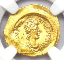 Justin I Gold AV Tremissis Byzantine Coin 518-527 AD - Certified NGC MS (UNC) picture
