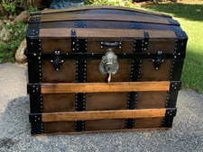 Restored Victorian Antique Trunk Leather Handles Interior Tray Steamer Chest picture